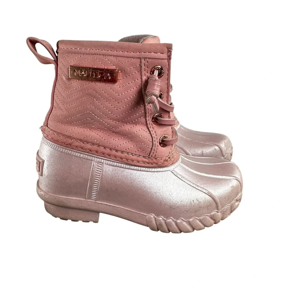 NAUTICA Truett Youth Snow Weather‎ Ankle Boots Mauve Pearl Side Zip Lace Size 7
